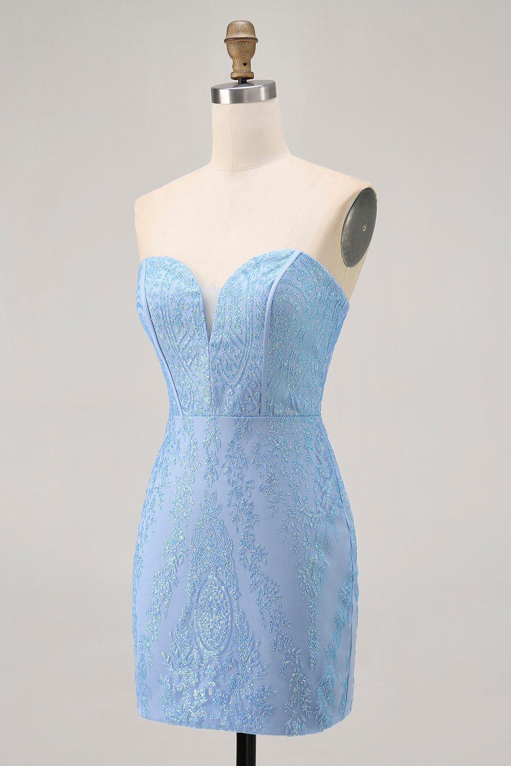 Blue Bodycon Strapless Beaded Homecoming Dress
