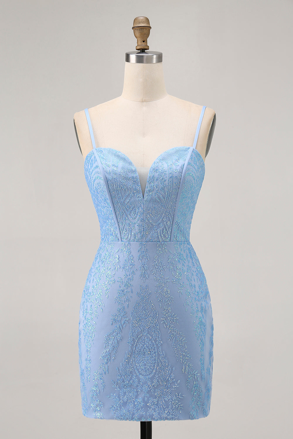 Blue Bodycon Strapless Beaded Homecoming Dress