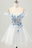 White A Line Corset Off the Shoulder Homecoming Dress with 3D Flowers