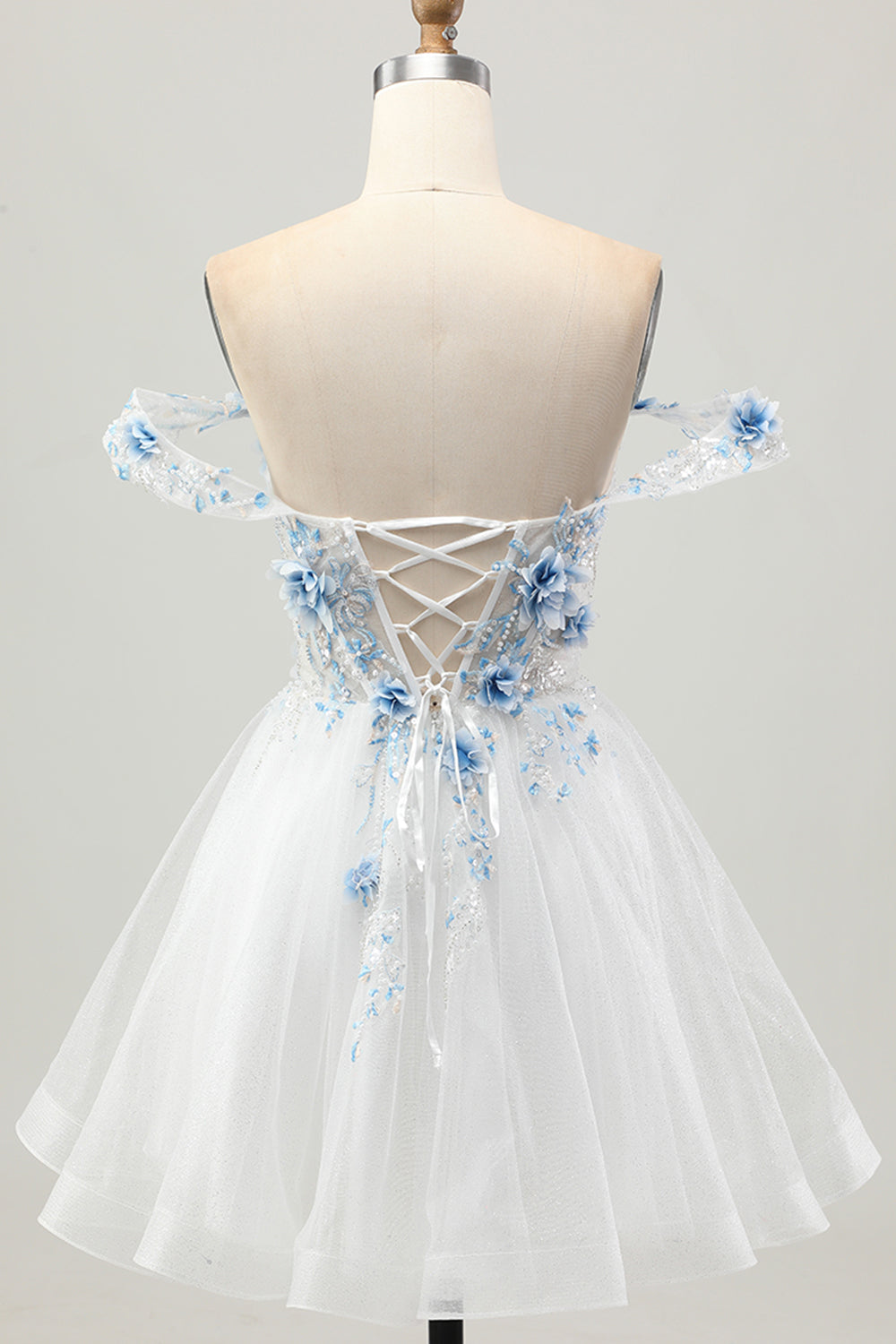 White A Line Corset Off the Shoulder Homecoming Dress with 3D Flowers