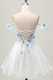 White A Line Corset Off the Shoulder Homecoming Dress with 3D Flowers