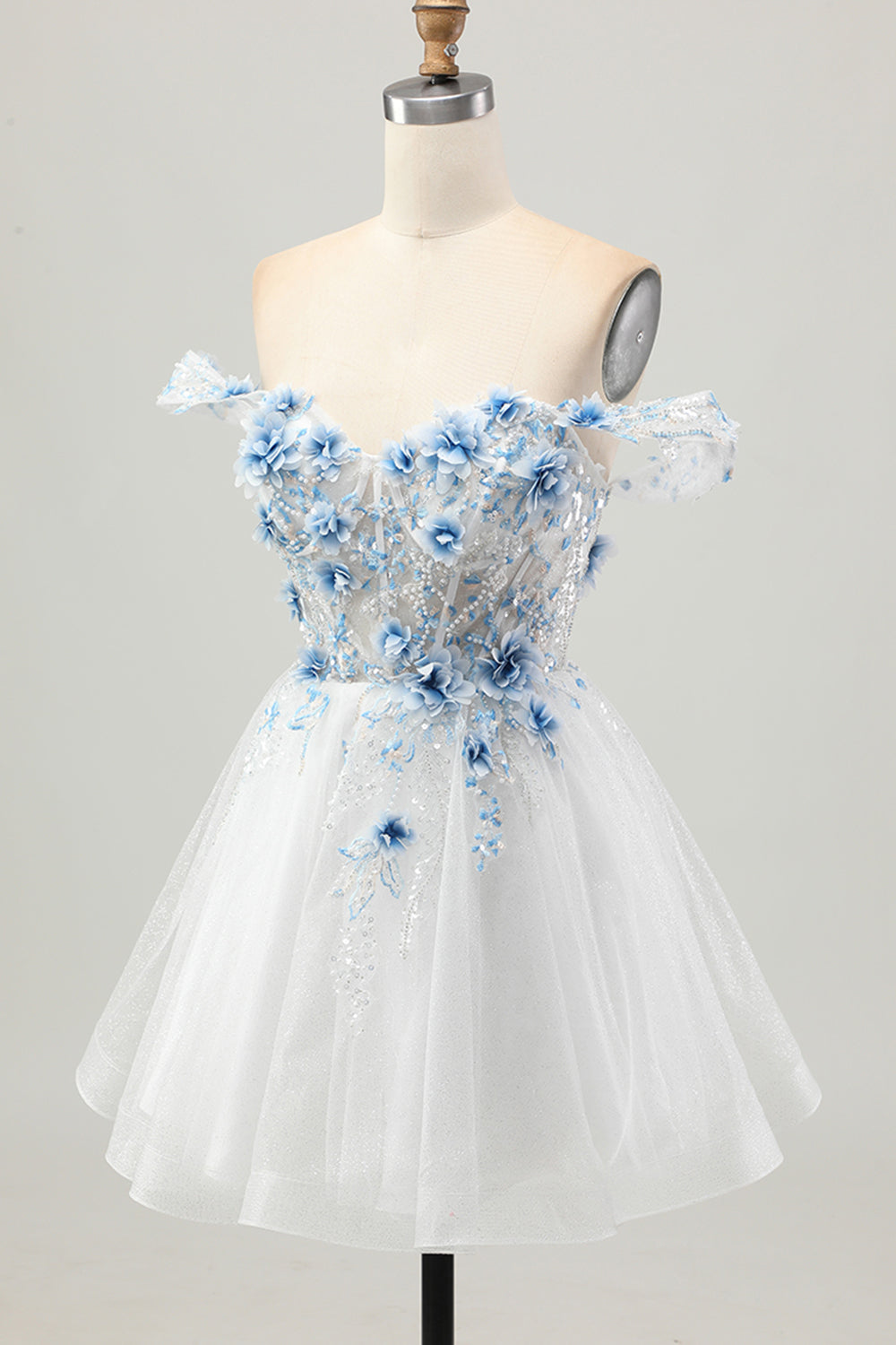 White A Line Corset Off the Shoulder Homecoming Dress with 3D Flowers