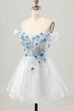 White A Line Corset Off the Shoulder Homecoming Dress with 3D Flowers