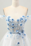 White A Line Corset Off the Shoulder Homecoming Dress with 3D Flowers