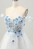 White A Line Corset Off the Shoulder Homecoming Dress with 3D Flowers