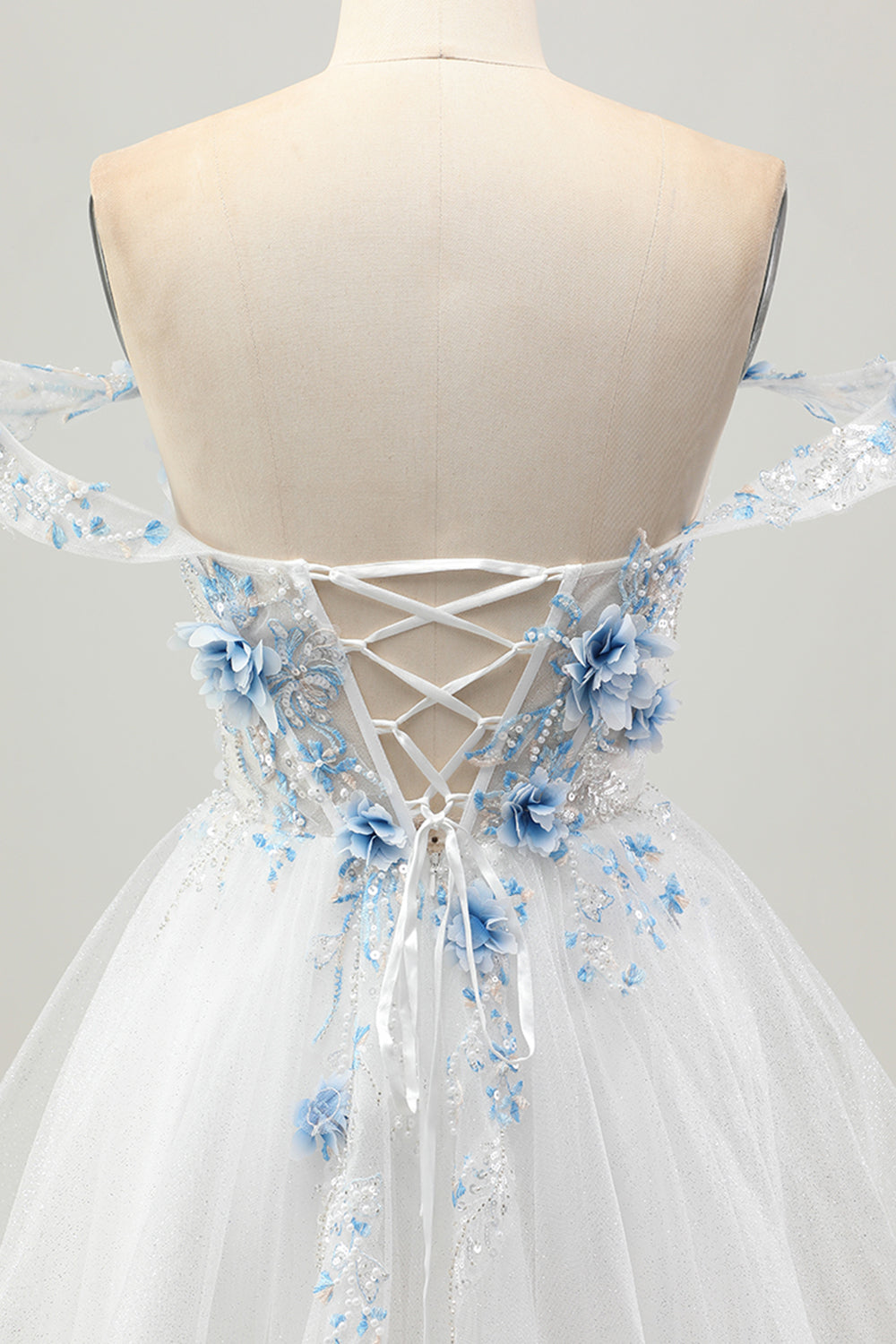 White A Line Corset Off the Shoulder Homecoming Dress with 3D Flowers