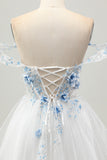 White A Line Corset Off the Shoulder Homecoming Dress with 3D Flowers