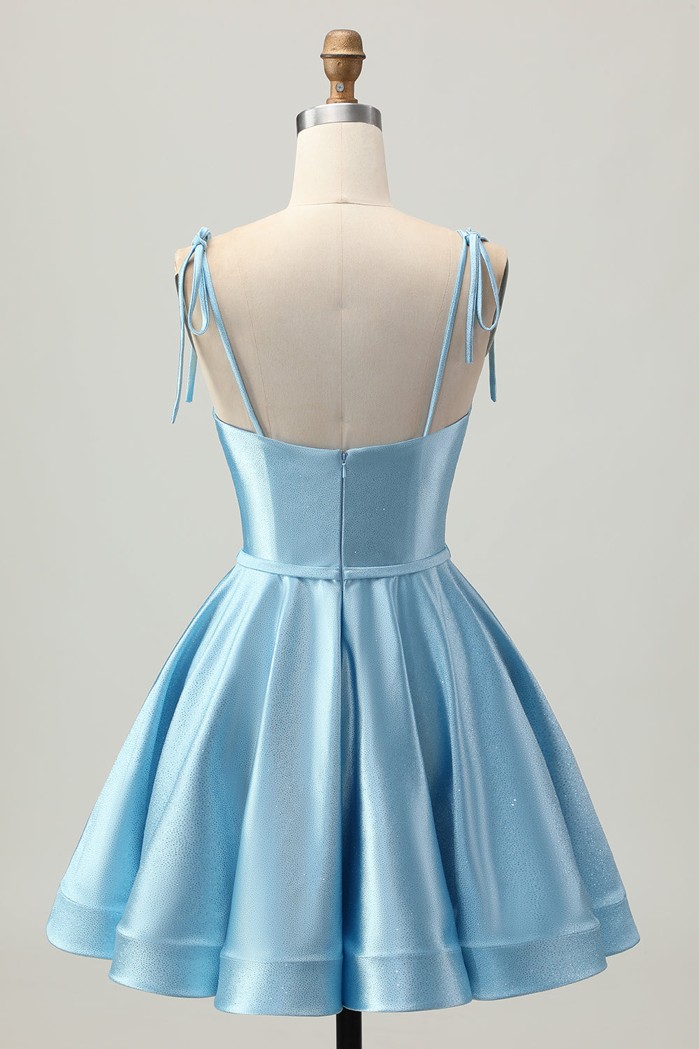 Cute Satin A Line Blue Homecoming Dress