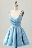 Cute Satin A Line Blue Homecoming Dress