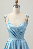 Cute Satin A Line Blue Homecoming Dress