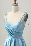Cute Satin A Line Blue Homecoming Dress
