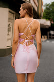 Candy Pink Corset Bodycon Homecoming Dress With Appliques