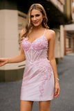 Candy Pink Corset Bodycon Homecoming Dress With Appliques