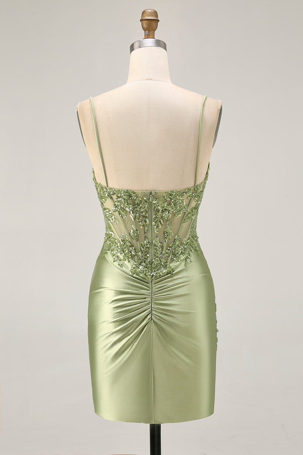 Corset Satin Bodycon Sage Green Homecoming Dress With Sequins