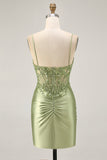 Corset Satin Bodycon Sage Green Homecoming Dress With Sequins