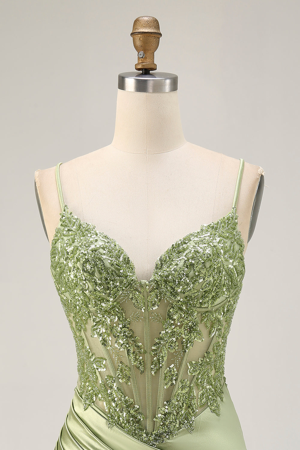 Corset Satin Bodycon Sage Green Homecoming Dress With Sequins