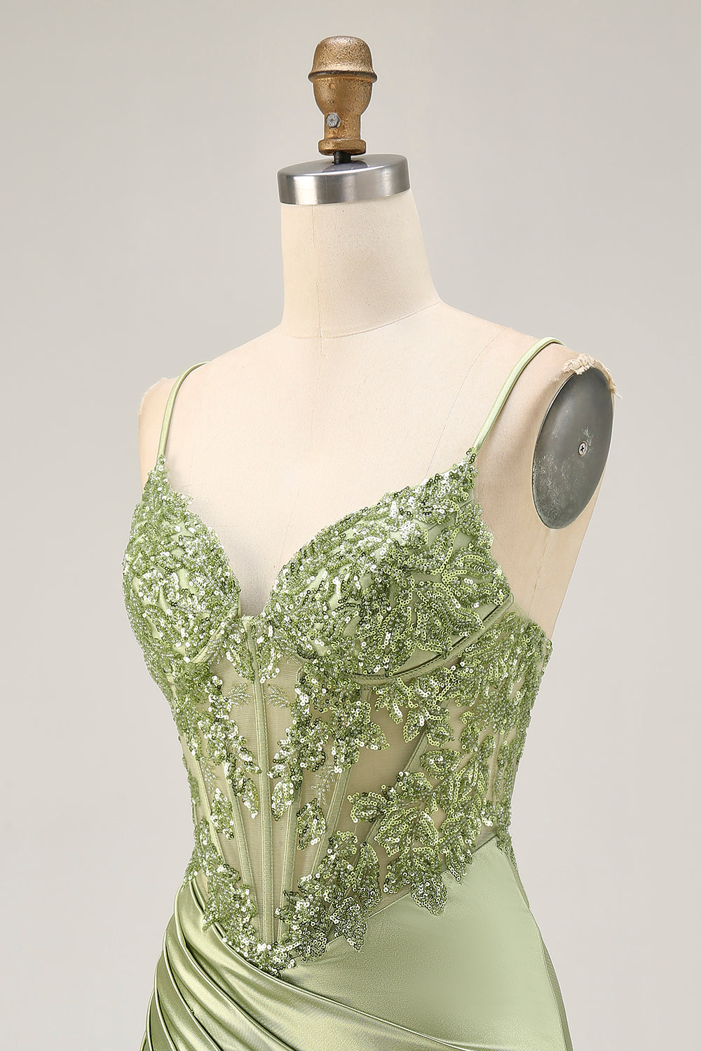 Corset Satin Bodycon Sage Green Homecoming Dress With Sequins