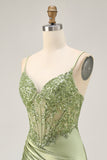 Corset Satin Bodycon Sage Green Homecoming Dress With Sequins