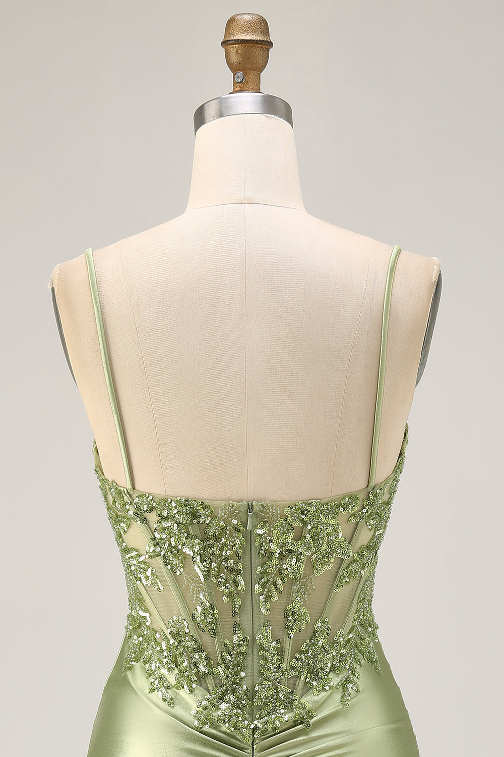 Corset Satin Bodycon Sage Green Homecoming Dress With Sequins