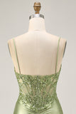 Corset Satin Bodycon Sage Green Homecoming Dress With Sequins