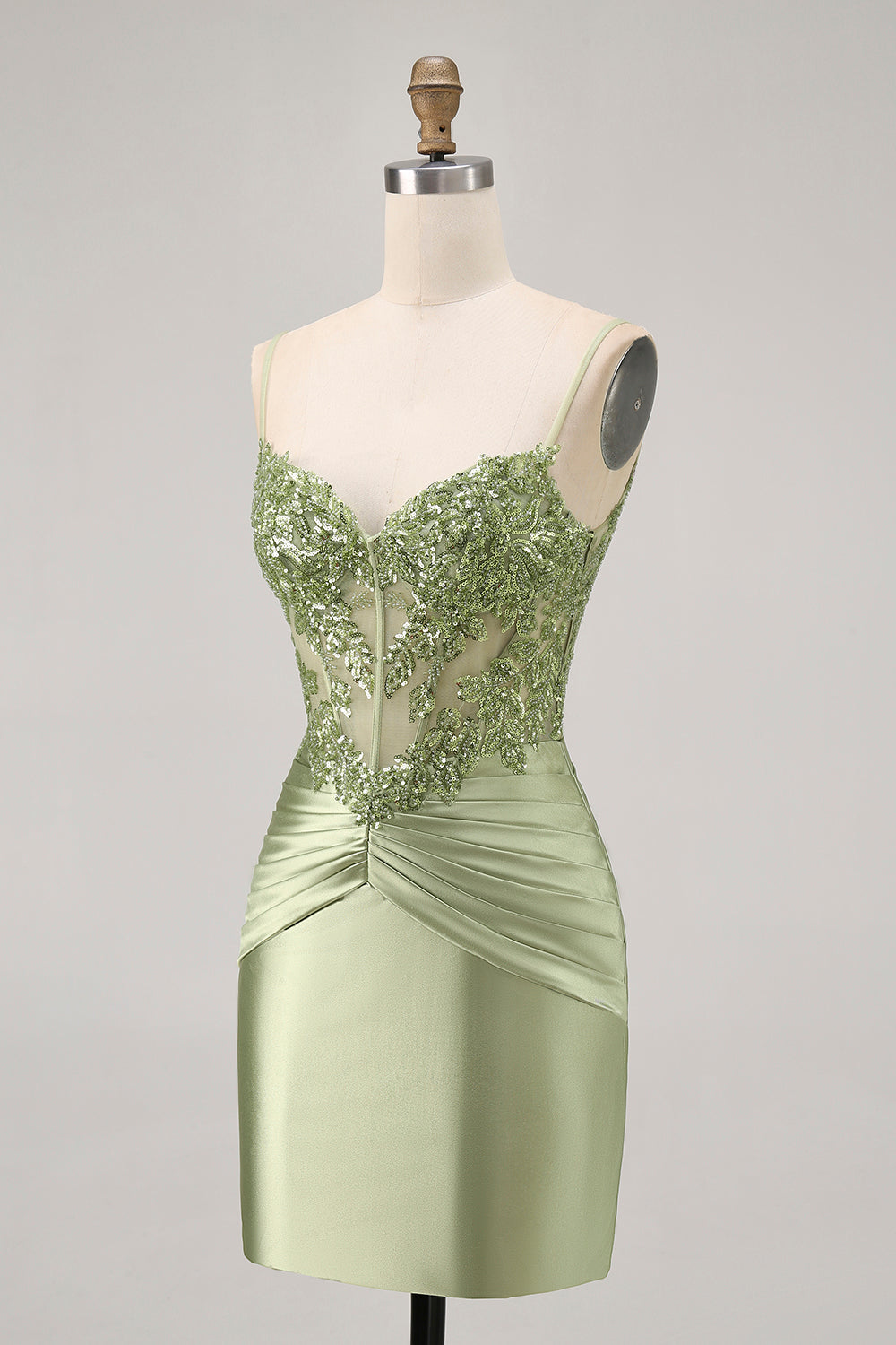 Green Corset Satin Bodycon Homecoming Dress with Sequins