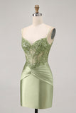 Green Corset Satin Bodycon Homecoming Dress with Sequins