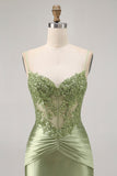 Green Corset Satin Bodycon Homecoming Dress with Sequins