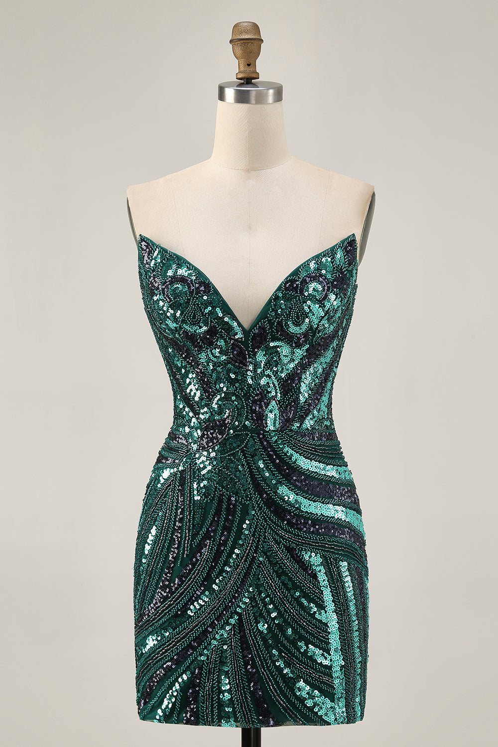Dark Green Strapless Tight Homecoming Dress with Sequins