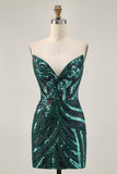 Dark Green Strapless Tight Homecoming Dress with Sequins
