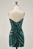 Dark Green Strapless Tight Homecoming Dress with Sequins