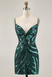 Dark Green Strapless Tight Homecoming Dress with Sequins