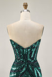 Dark Green Strapless Tight Homecoming Dress with Sequins