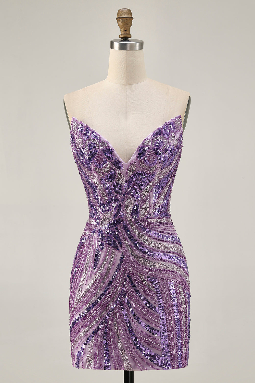 Sparkly Purple Strapless Tight Homecoming Dress