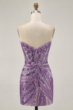 Sparkly Purple Strapless Tight Homecoming Dress