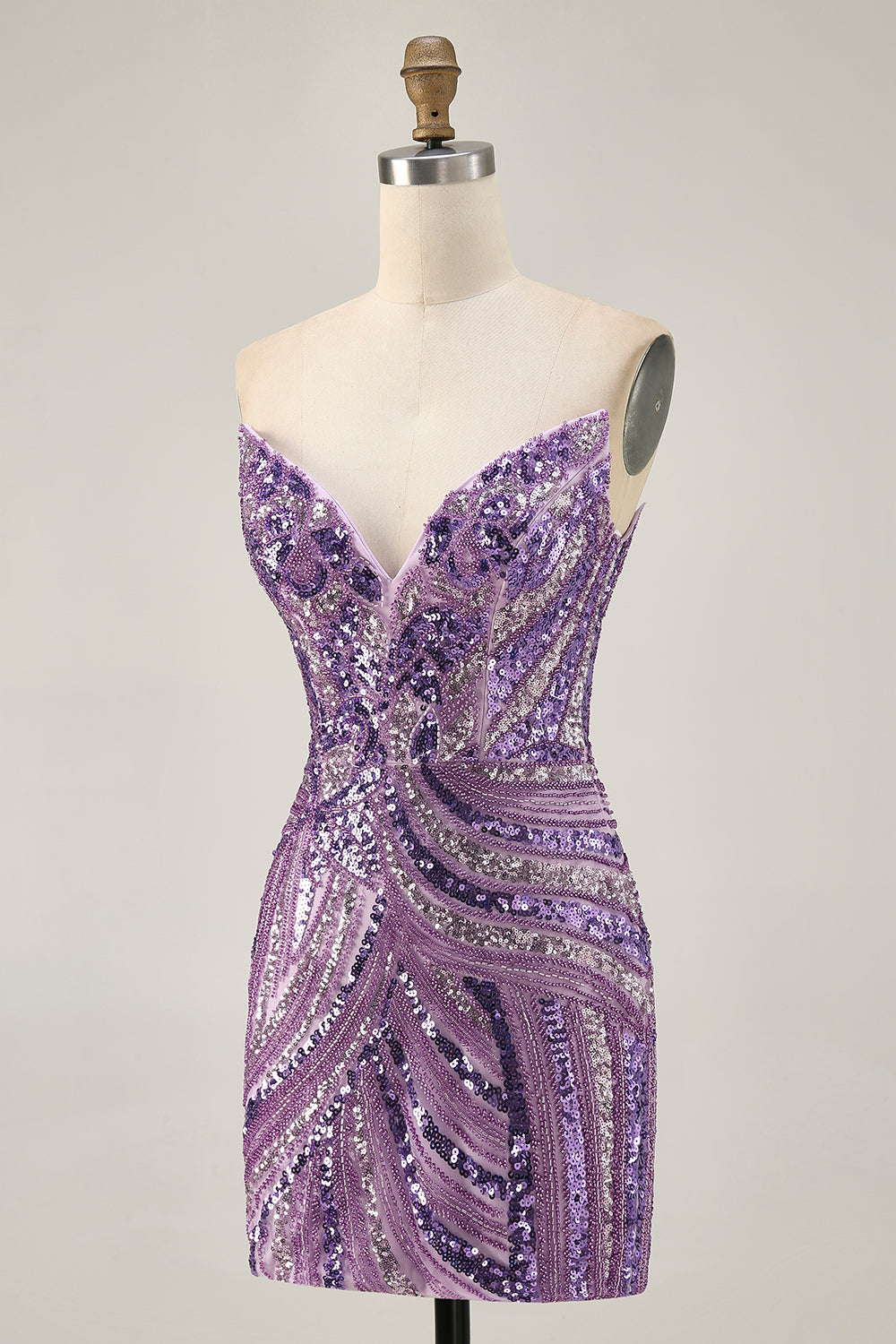 Sparkly Purple Strapless Tight Homecoming Dress