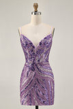 Sparkly Purple Strapless Tight Homecoming Dress