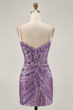 Sparkly Purple Strapless Tight Homecoming Dress