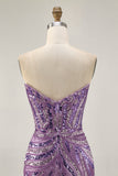 Sparkly Purple Strapless Tight Homecoming Dress