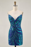 Dark Green Strapless Tight Homecoming Dress with Sequins