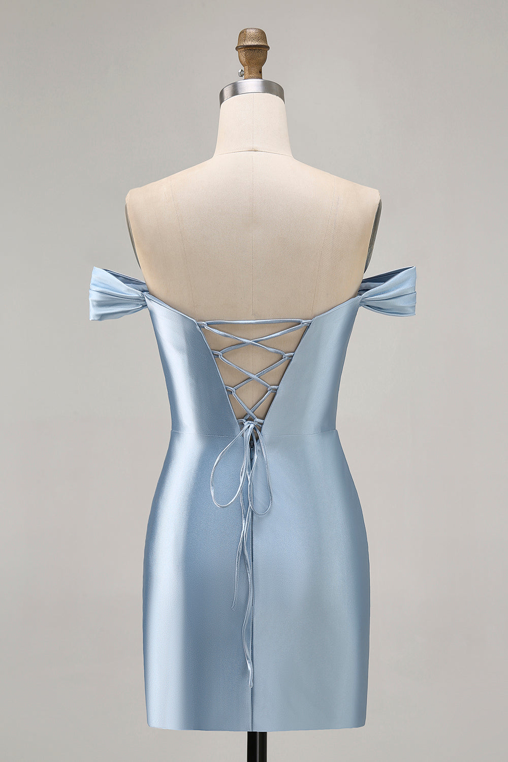 Grey Blue Satin Ruched Bodycon Off The Shoulder Homecoming Dress with Slit