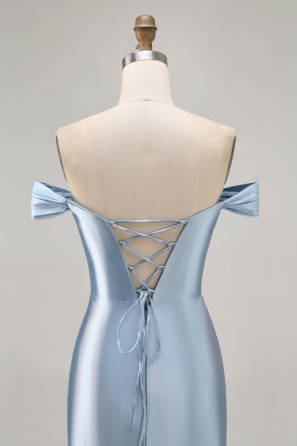 Grey Blue Satin Ruched Bodycon Off The Shoulder Homecoming Dress with Slit
