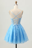 Blue Corset A-Line Homecoming Dress With Appliques