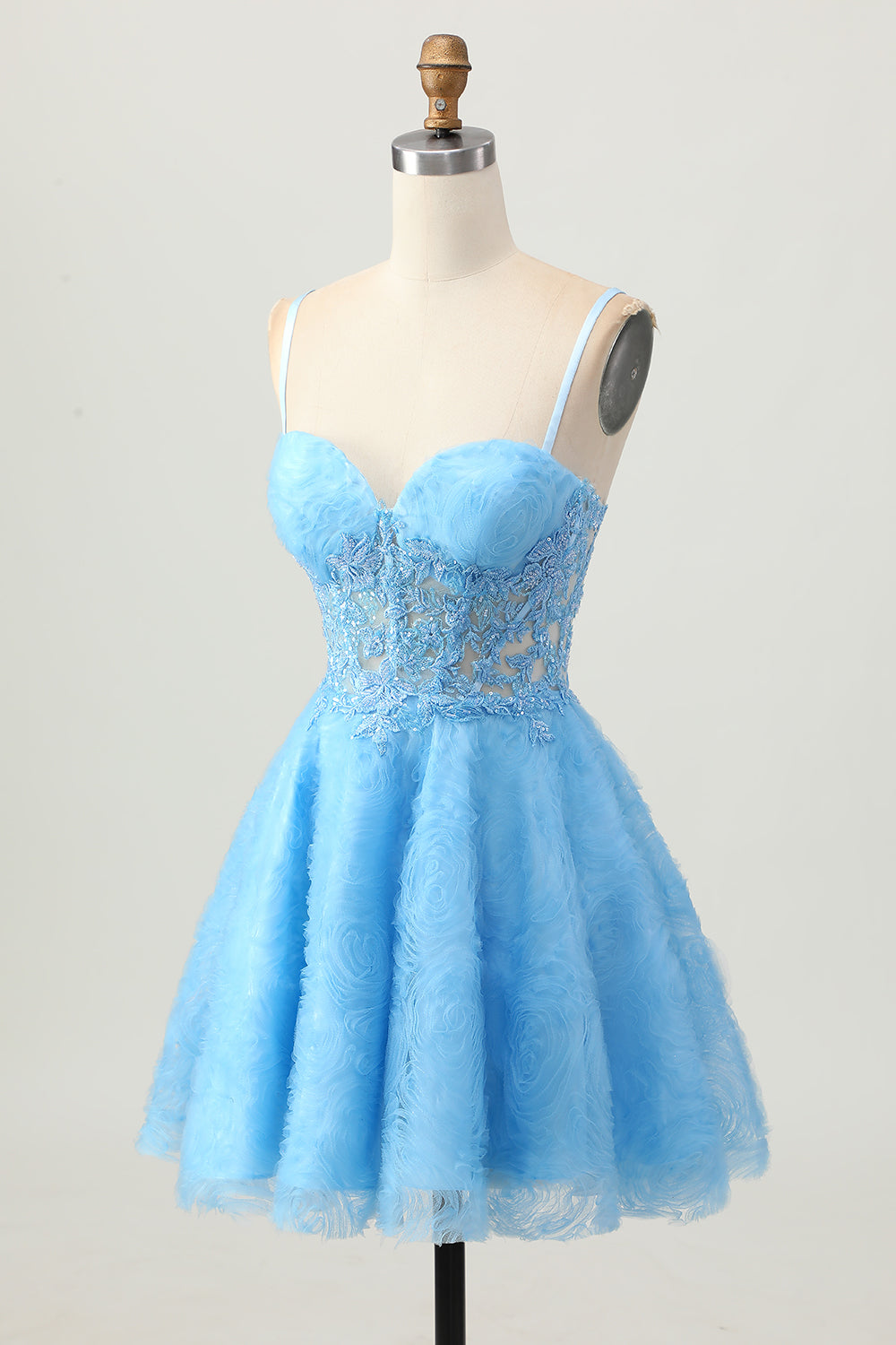 Blue Corset A-Line Homecoming Dress With Appliques