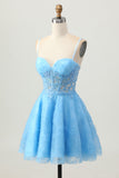 Blue Corset A-Line Homecoming Dress With Appliques