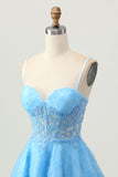 Blue Corset A-Line Homecoming Dress With Appliques