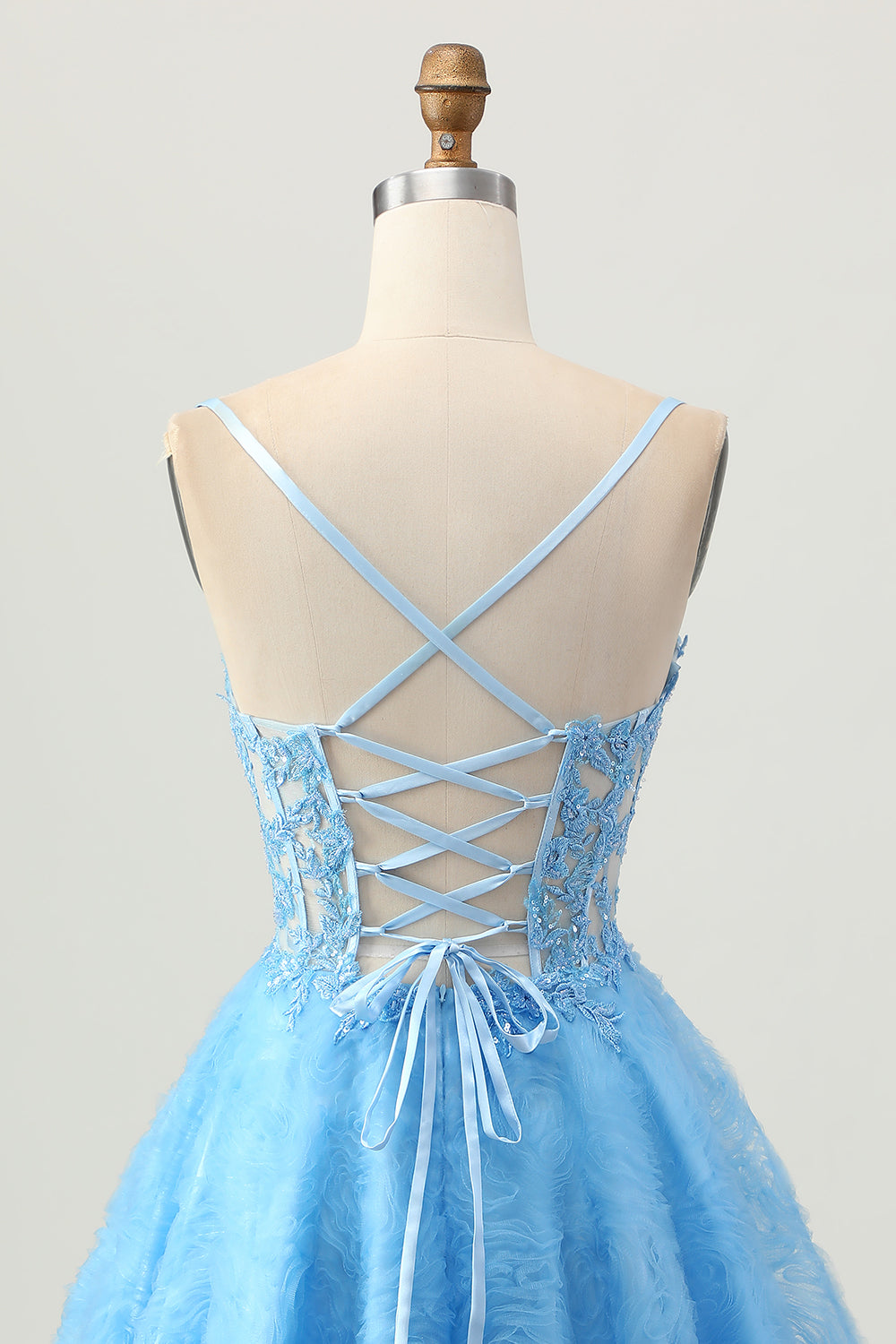 Blue Corset A-Line Homecoming Dress With Appliques