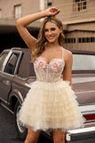 Apricot Corset Tiered A-Line Homecoming Dress with Appliques