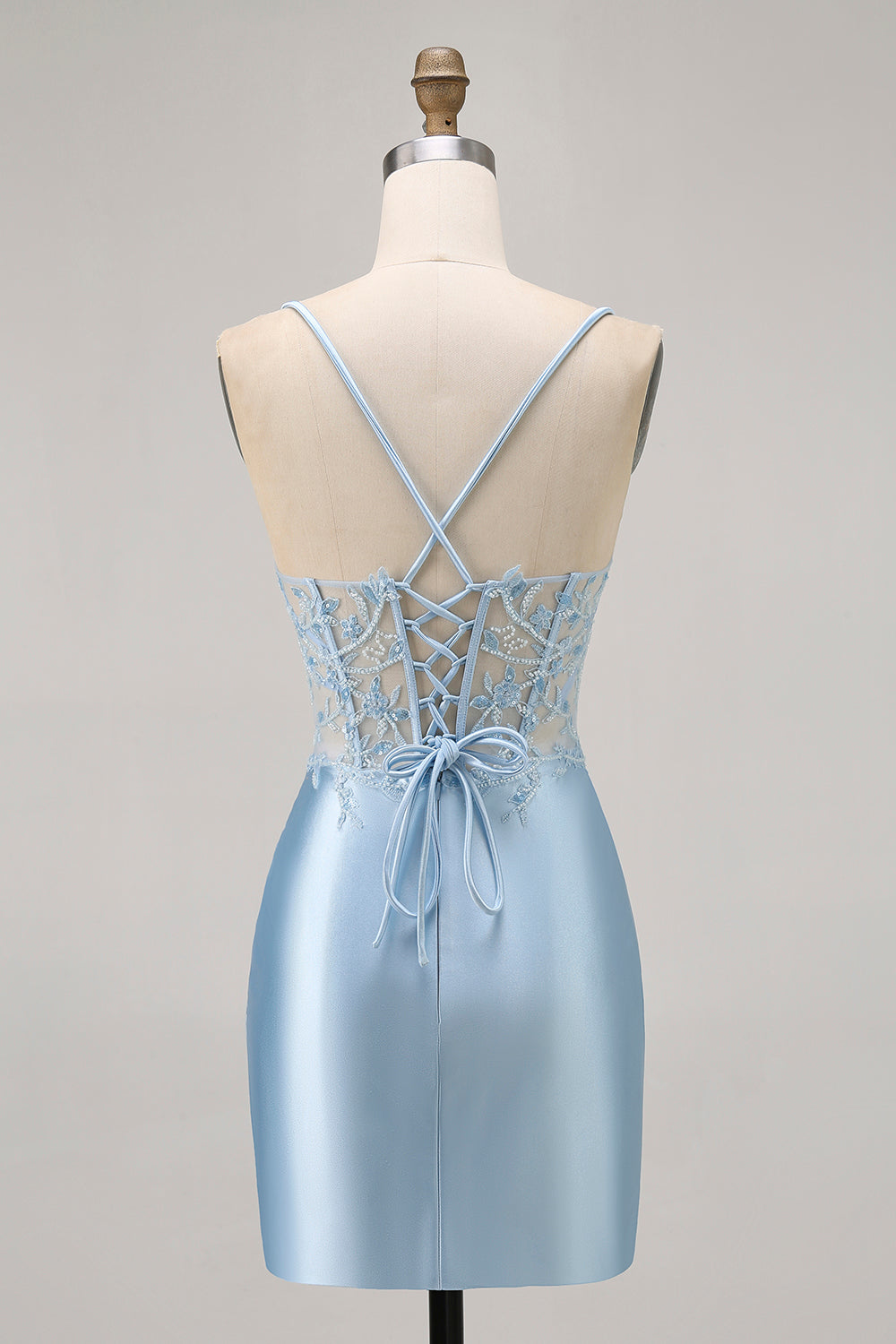 Blue Bodycon Satin Corset Homecoming Dress with Appliques