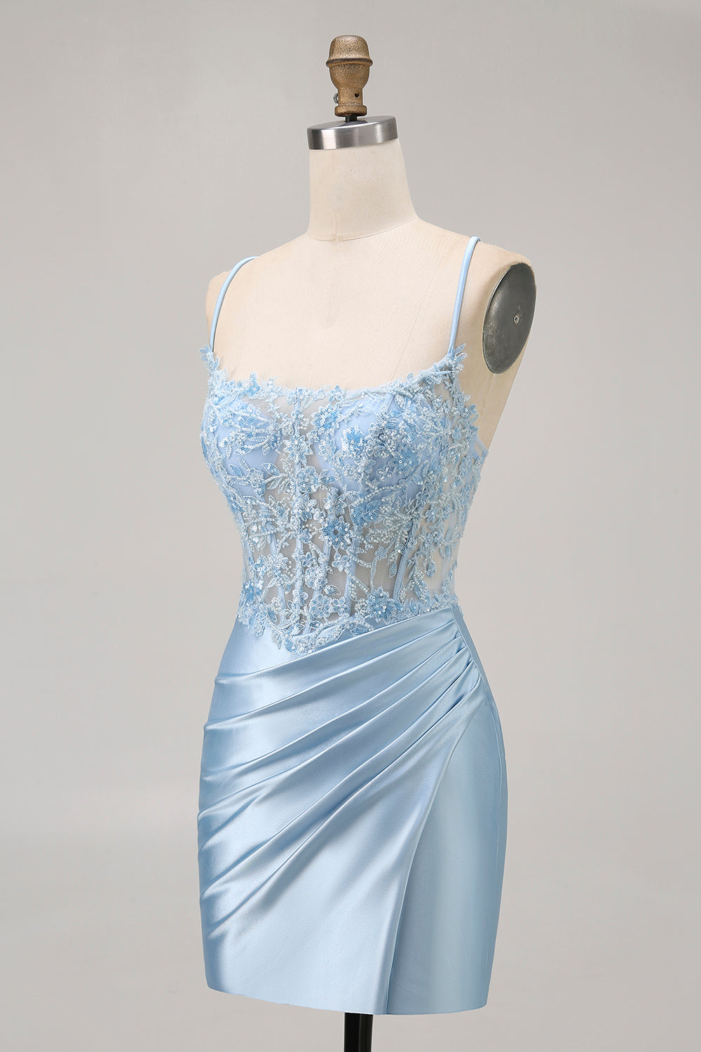 Blue Bodycon Satin Corset Homecoming Dress with Appliques