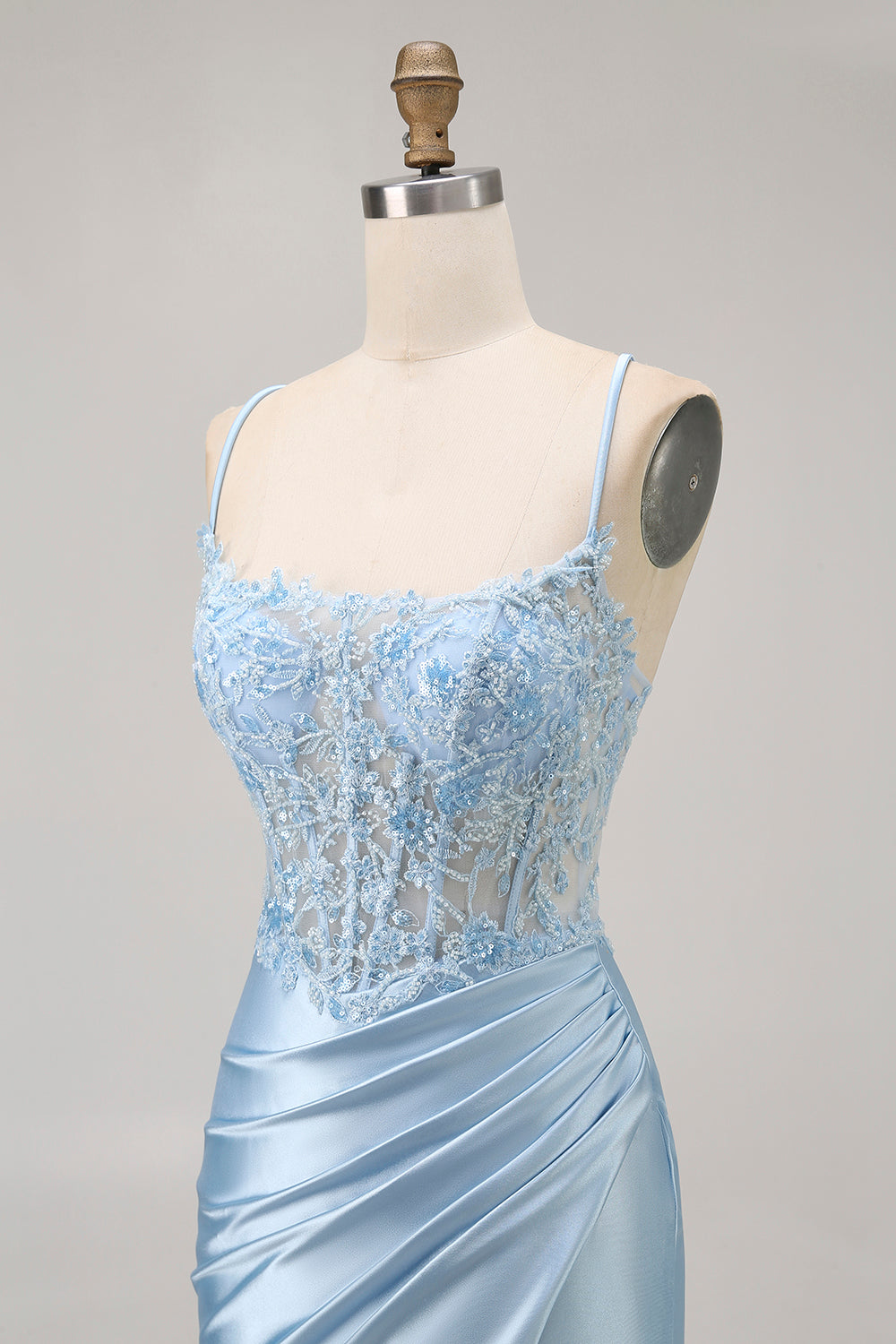 Blue Bodycon Satin Corset Homecoming Dress with Appliques